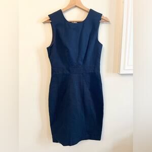 Whistles blue sleeveless shift dress bow back work office professional 4